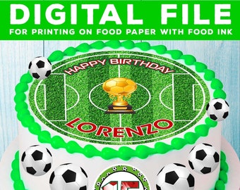 Druckbare DIGITALE DATEI Fußball Torte, Geburtstagsparty für Kinder, Tortendekoration. Design ist nur für den Lebensmitteldruck bestimmt! Rund