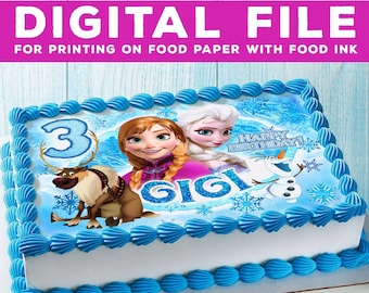 Adorno para tarta de Frozen, fiesta de cumpleaños, impresión de alimentos (archivo digital)