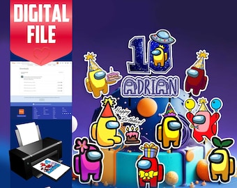 Among Us Cake Topper Set, Birthday Party Decoration (Digital File)