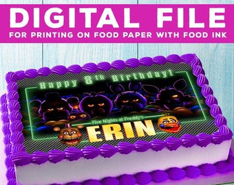 Printable cake Five Nights at Freddy, Party for Kids, cake Five Nights at Freddy DIGITAL FILE. Design is for food printing only! full pageA4