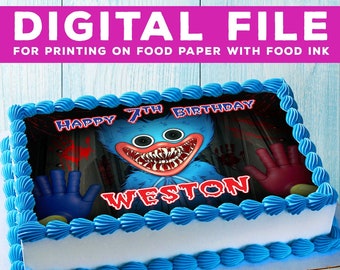 Gâteau Huggy Wuggy imprimable, fête d'anniversaire pour enfants, gâteau Huggy Wuggy fichier numérique. Le design est uniquement destiné à l'impression d'aliments ! A4