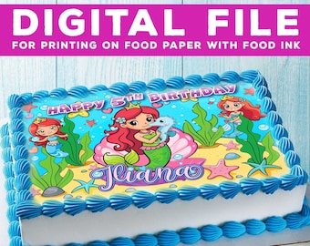 DIGITAL FILE. Printable cake cartoon Mermaid Princess, cake cartoon Mermaid Princess  Design is for food printing only! Full A4