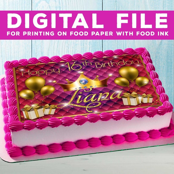 Printable cake Happy Birthday Princess, Birthday Party for Kids, cake Birthday Princess DIGITAL FILE. Design is for food printing only! A4
