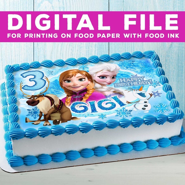 Gâteau imprimable Frozen, fête d'anniversaire pour enfants, gâteau Frozen DIGITAL FILE. Le design est destiné à l'impression d'aliments uniquement ! A4