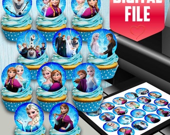 アナと雪の女王 カップケーキトッパー、アナとエルサの誕生日パーティー（デジタルファイル）