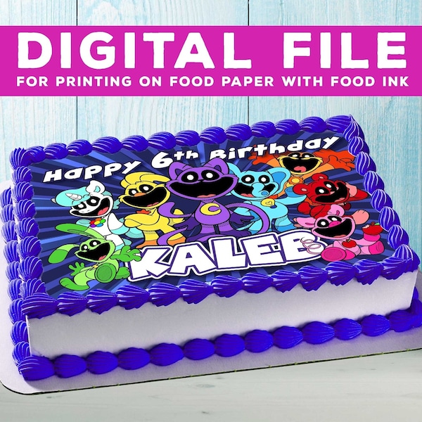 Printable cake CatNap, Birthday Party Smiling Critters for Kids , cake CatNap DIGITAL FILE. Design is for food printing only! A4