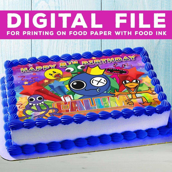 Printable DIGITAL FILE cake Rainbow Friends, Birthday Party for Kids, cake Decoration. Design is for food printing only! full pageA4