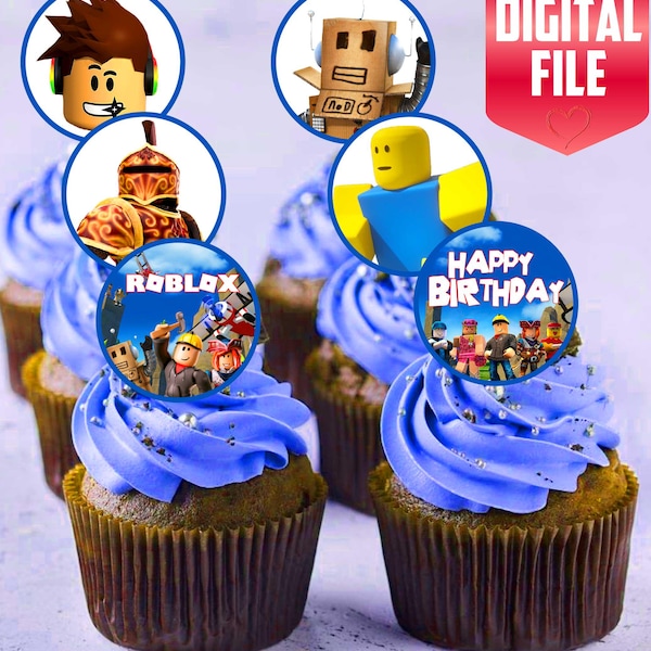 Roblox verjaardagscupcakeversieringen (digitale download)