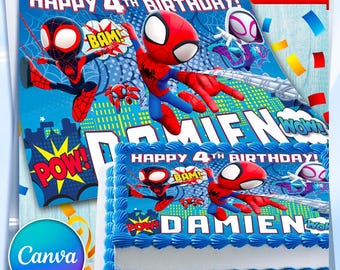 Spidey Birthday Cake Topper Canva Template | Editable Printable File | Kids Party Decoration