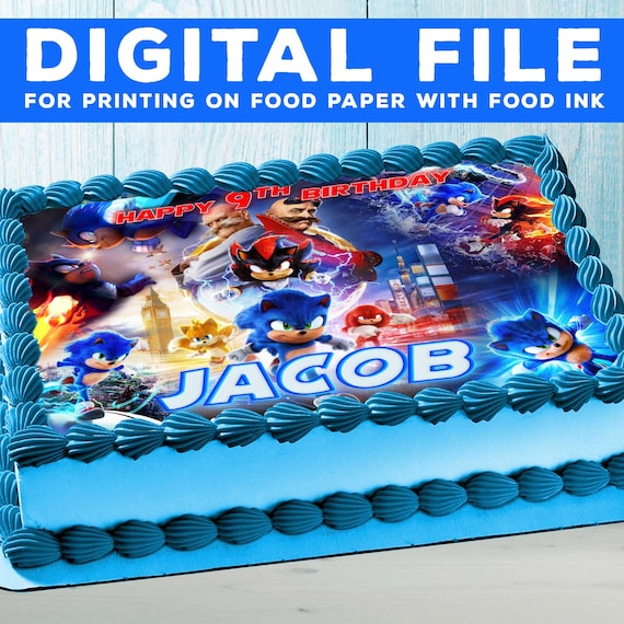 Printable DIGITAL FILE Sonic 3 Birthday Cake Topper, Birthday Party for Kids, cake Decoration. Design is for food printing only! full pageA4