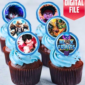 Instant download. Without personalization Roblox Blox Fruits Cupcake Toppers, Birthday Party Cupcakes Blox Fruits. Size 4,3cm (1,5748 in)