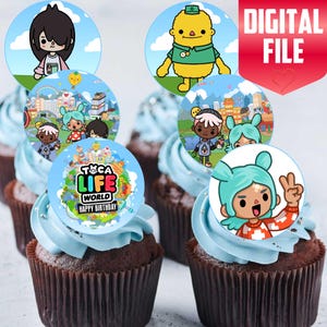 Instant download. Without personalization. Printable cupcakes Toca Life, Birthday Party, Cupcakes Decoration, Kids Party. DIGITAL FILE.