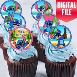 Download immediato. Senza personalizzazione. Cupcake stampabili Stitch, Cupcakes Decoration Stitch, FILE DIGITALE. Diametro 4,3 cm