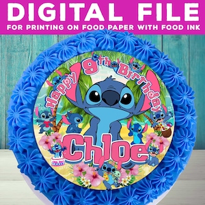 Printable DIGITAL FILE cake Stitch, Birthday Party Stitch for Kids, Stitch cake Decoration.