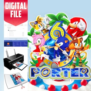 Printable Cake Topper Sonic, Birthday Party Sonic for Kids, Sonic Cake Decoration. DIGITAL FILE.