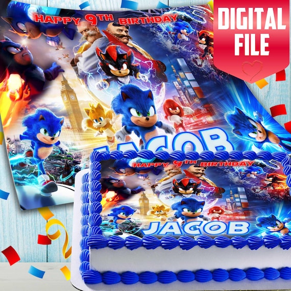 Printable DIGITAL FILE Sonic 3 Birthday Cake Topper, Birthday Party for Kids, cake Decoration. Design is for food printing only! full pageA4