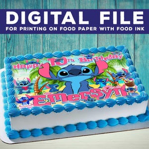 Gâteau Stitch imprimable, fête d'anniversaire de point pour les enfants, fichier numérique de point de gâteau. Le design est uniquement destiné à l'impression d'aliments ! A4