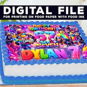 Adorno para tarta de cumpleaños personalizado para seis y siete años, imagen comestible, descarga digital