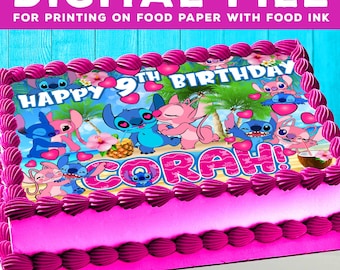 Adorno para tarta de Stitch y Ángel, fiesta de cumpleaños (archivo digital)