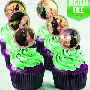 Instant download. Without personalization. Printable cupcakes Wicked, DIGITAL FILE Wicked. Size 4,3cm (1,5748 in)