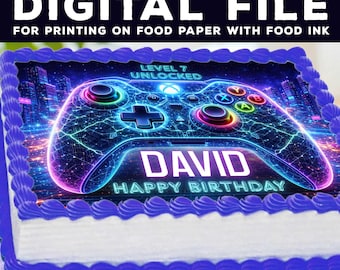 Decorazione per torta personalizzata a forma di controller di gioco al neon, immagine commestibile (download digitale)