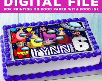 Adorno para tarta de Among Us, decoración para fiesta de cumpleaños (archivo digital A4)