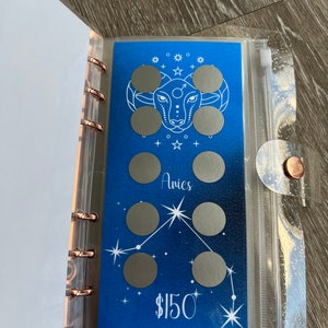 Scratch Off Savings Binder, ZODIAC THEMED, 2000 Dollar Savings, 12 Month Scratch Off Cards, Savings Challenge, Cash Stuffing, Cash Envelopes