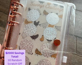 2000 Dollar Savings Challenge Binder, 10 Cards, 80 Scratch-Off Circles, Money Saving Planner