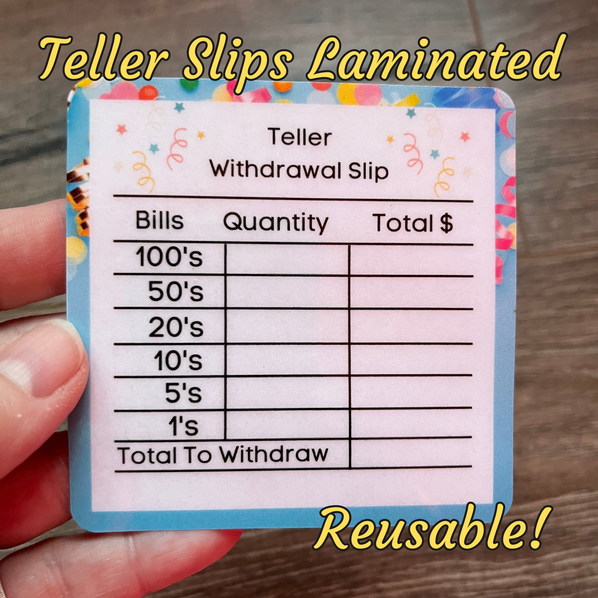 Reusable Drop Slips Teller Slips, Laminated Bank Slip, Reusable Teller Slip, Cash Breakdown ...