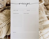 Personalized Recipe Template, Simple Editable Recipe Cards, Handwritten Recipe, Custom Family Recipe, Full Page, Recipe Box Filler, 5x7, A4