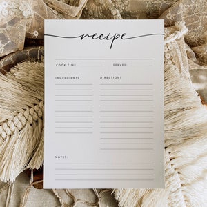 Personalized Recipe Template, Simple Editable Recipe Cards, Handwritten Recipe, Custom Family Recipe, Full Page, Recipe Box Filler, 5x7, A4