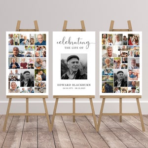 Memorial Collage Set, Minimal Funeral Poster, Celebration Of Life Welcome Board, Obituary Template, Editable Easel Display Decor, #CF64