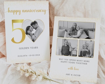 50th Anniversary Card Template, Golden Anniversary Collage, Fifty Golden Years Card, Printable Anniversary Gift, Editable Photo Collage
