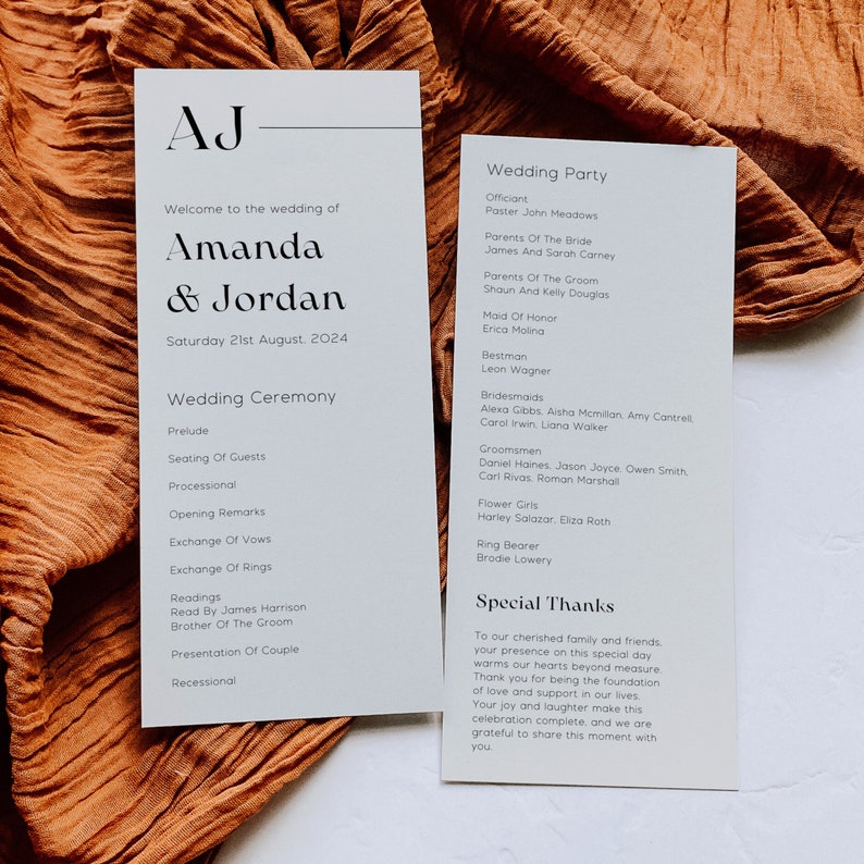 Minimalist Ivory Wedding Program Template, Rustic Order of Service ...