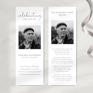 Memorial bladwijzersjabloon, minimale begrafenis bladwijzer, dubbelzijdig, zwart-wit, bewerkbare doodsbrief, viering van het leven, aandenken, #CF64