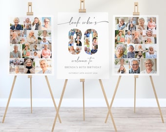 80th Birthday Photo Sign Template, Look Who's 80, Customizable Picture Collage Board, Montage Image Display, Anniversary Gift For Her, Decor