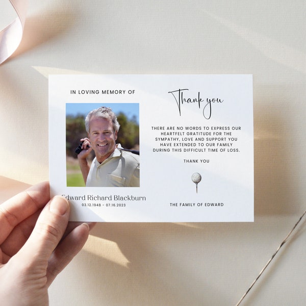 Golf Funeral Thank You Card Template, In Loving Memory, Obituary Template For Man, Printable Sympathy Cards, Memorial Service, CF67