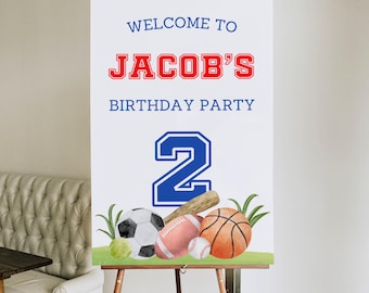 Sport Birthday Welcome Sign Template, Soccer Poster, Basketball Sign, Boys Birthday Party Banner, Baseball Signage, Instant Download, CB10