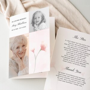 May include: A memorial card with a pink floral design and two photographs. The text reads "In Loving Memory Mary Blackburn 06.12.1968 - 03.14.2022" and "The Star A light went out on earth for the day we said goodbye. And on that day a star was born the brightest in the sky. Reaching through the darkness with its rays of purest white. Lighting up the heavens as it once lit up my life. With beams of love to heal the broken heart you left behind. Where always in my memory your lovely star will shine. Thank You We want to express our deepest gratitude for your support and sympathy during this difficult time. We are truly grateful for your love and support. Thank you."