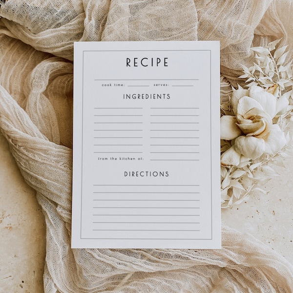 Simple Recipe Page Template, Recipe Cards, For Recipe Binder, Custom Recipe Book, Blank Recipe Sheet, Printable 5x7 Double Sided Recipe