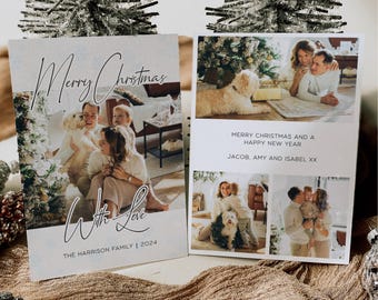Snowflake Christmas Card With Photos, Holiday Photo Card, Festive Greetings, Minimal Christmas Template, Editable, Printable Holiday Card