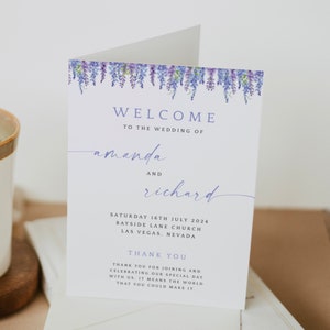 Lavender Wedding Program Template, Floral Editable, Templett Instant Download, Greenery Ceremony Program, DIY Bifold Booklet, DIY, #LILAC