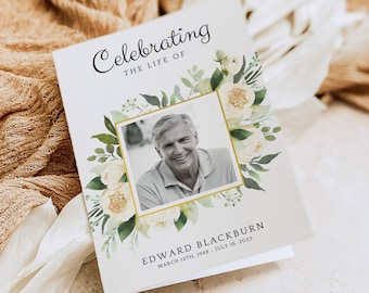 Floral Funeral Program Template For Man Order Of Service Booklet Ceremony 4 Page Church Program In Memory Of Sorry For Your Loss Brochure