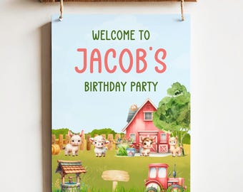 Farm Birthday Poster For Kids, Barn Animals Welcome Sign Template, Editable Farmhouse Yard Signage, Barnyard Entrance Sign, Farm Theme, CB3
