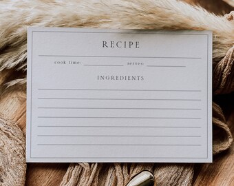Minimal Recipe Cards Template Kitchen Organizer Double Sided Bridal Shower Insert Gift Culinary Stationary Planning Card 5x3.5 6x4 A6 7x5 A5