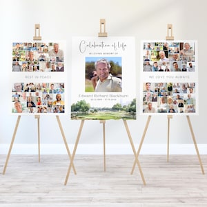 Golf Memorial Collage Set, Golfing Funeral Poster, Set Of 3, Celebration Of Life Welcome Sign, Obituary Template, Editable Signage, #CF67