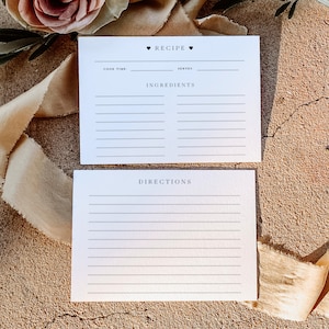 Minimal Recipe Cards For Recipe Box Simple Double Sided Blank Kitchen Recipe Cards Gift For Cook Personalized Bridal Shower Recipe Cards