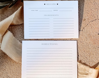 Minimal Recipe Cards For Recipe Box Simple Double Sided Blank Kitchen Recipe Cards Gift For Cook Personalized Bridal Shower Recipe Cards