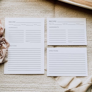 Modèle minimaliste de cartes de recettes, Shower nuptiale à imprimer, Nourriture et boissons, Recettes de cocktails, Entièrement modifiable, Remplisseur de reliure de recettes, Manuscrit