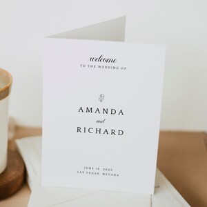 May include: White wedding invitation card with the text "welcome to the wedding of Amanda and Richard" and the date "June 16, 2023" and location "Las Vegas, Nevada".